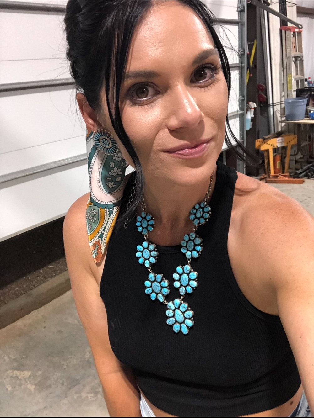 Zuni Turquoise Sunburst Silver-Tone Statement Earrings - Picture 3 of 3